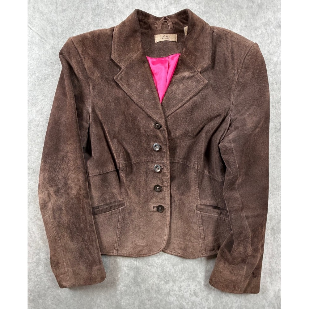 IE Petite Womens Large Jacket Suede Leather Brown Button Front Blazer